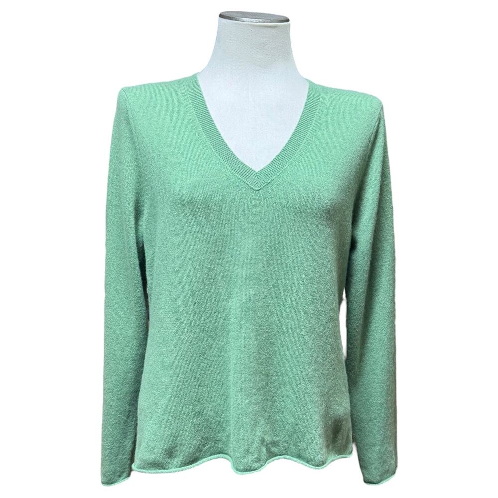 FWM Fenn Wright Manson 100% 2-Ply Cashmere V-Neck Sweater Green XL